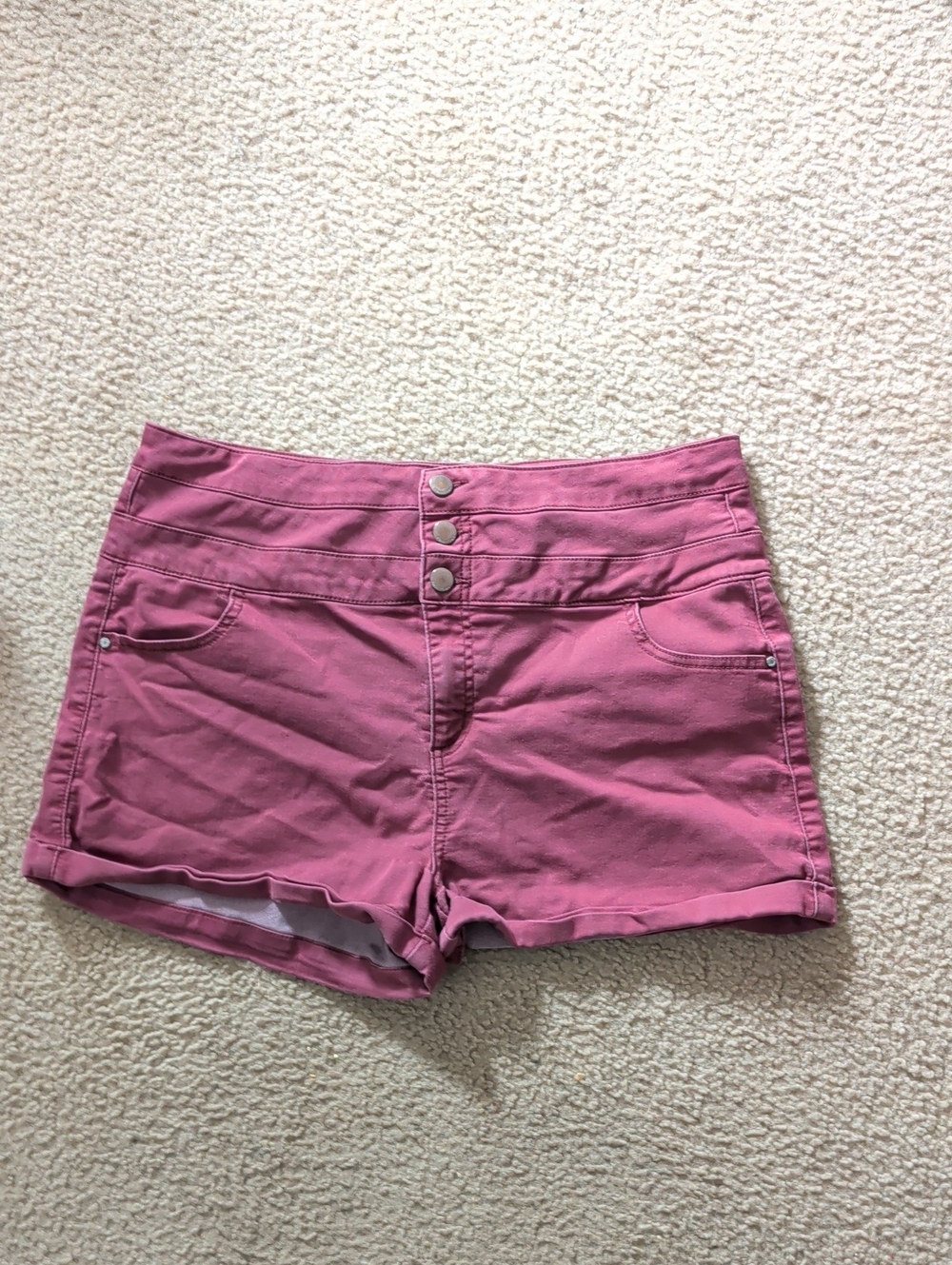 Tinseltown Rose-Pink High Waist Triple-Button Shorts